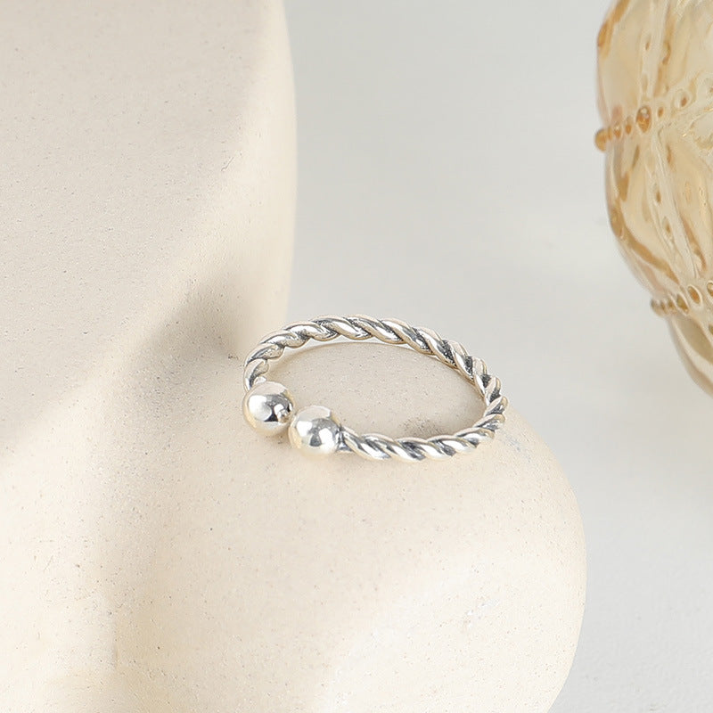 Small Beads Spiral Twists Design Opening Sterling Silver Ring