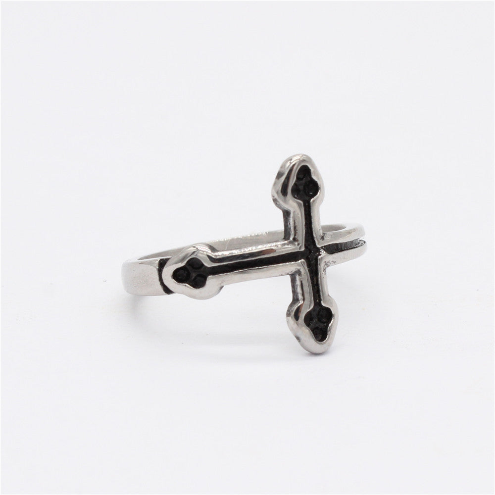 Simple Latin Cross Bottony Titanium Steel Ring for Men