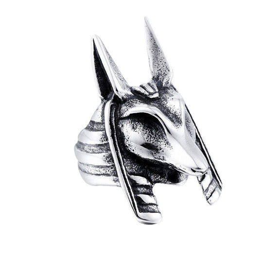 Titanium Steel Anubis Ring for Men - European and American Foreign Trade Design, Stainless Steel Jackal Ring, Sizes 7-13