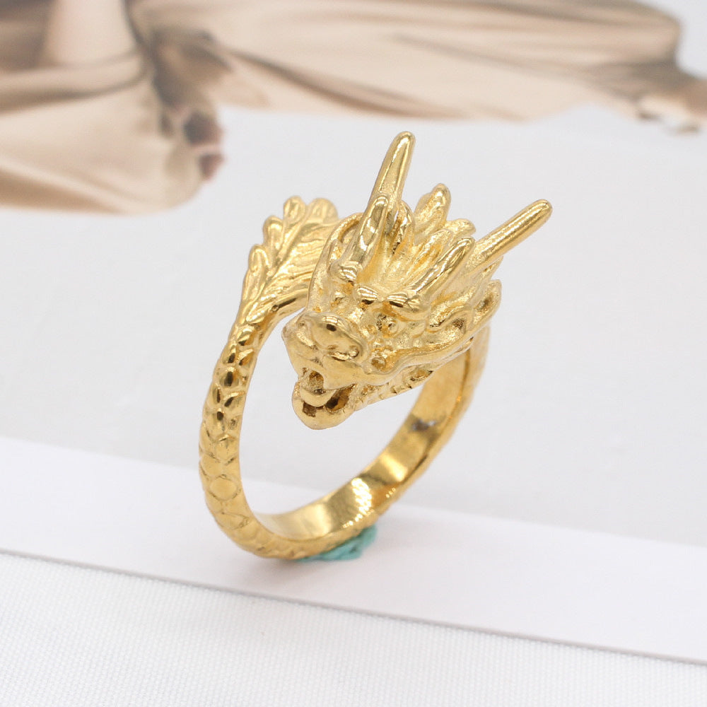 Personality Retro Chinese Dragon Titanium Steel Ring for Men