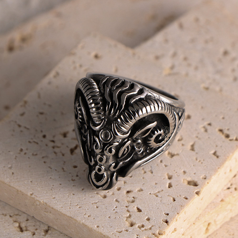 Retro Punk Zodiac Aries Ring for Men - Titanium Steel Casting from European and American E-commerce