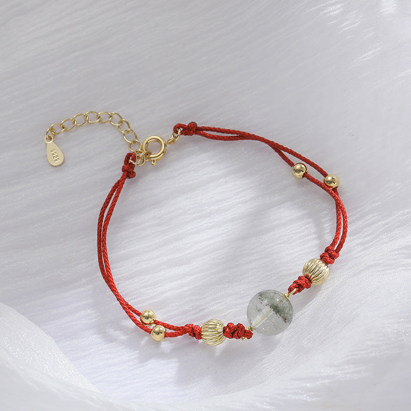 Crystal Sterling Silver Bracelet with Red Rope - Fortune's Favor