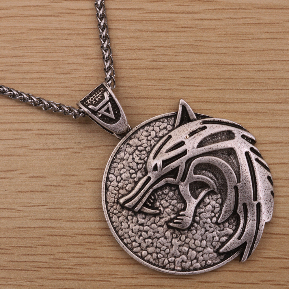 Wolf Head Witcher Pendant Necklace - European and American Men's Jewelry