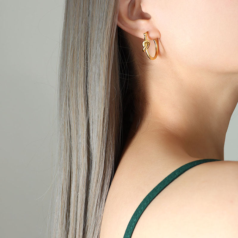 Golden Knotted Circle Stud Earrings by Planderful Collection