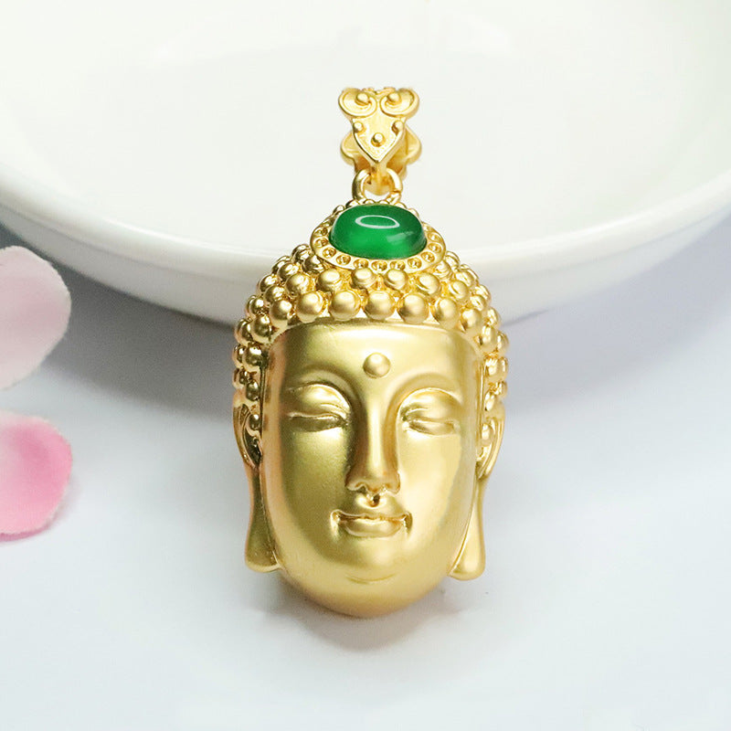 Oval Natural Green Chalcedony Buddha Head Pendant