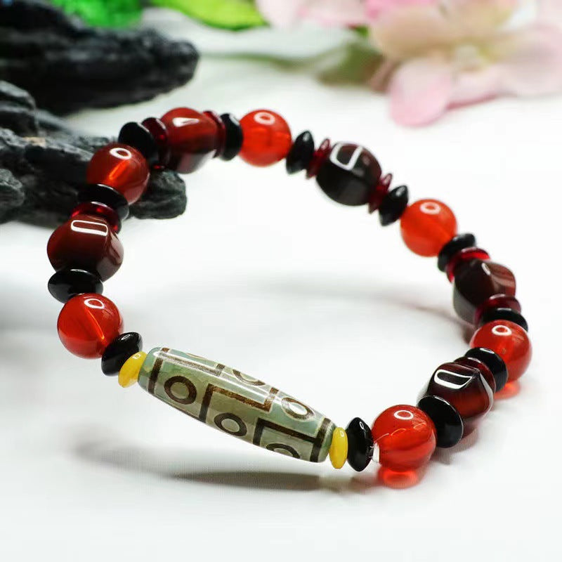 Nine-eyed Heavenly Beads Red Agate Sterling Silver Bracelet