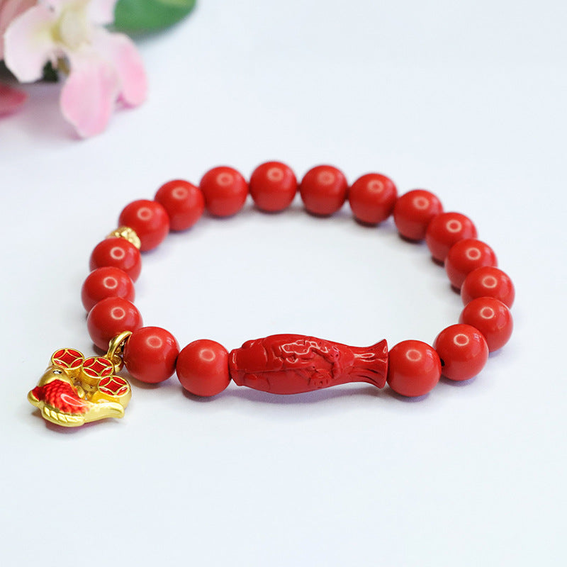 Cinnabar Stone Koi Bracelet