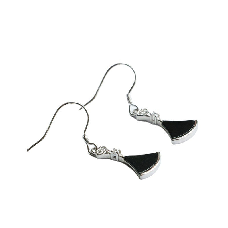 Elegant Blackish Green Small Skirt Sterling Silver Jade Ear Hook Earrings