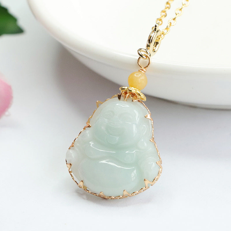 Myanmar A-grade Jade Buddha Pendant Necklace in Sterling Silveridal Necklace