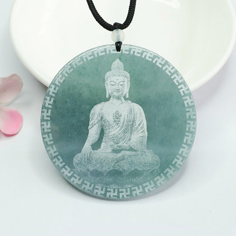 Jade Buddha Carved Pendant in Sterling Silver from the Fortune's Favor Collection