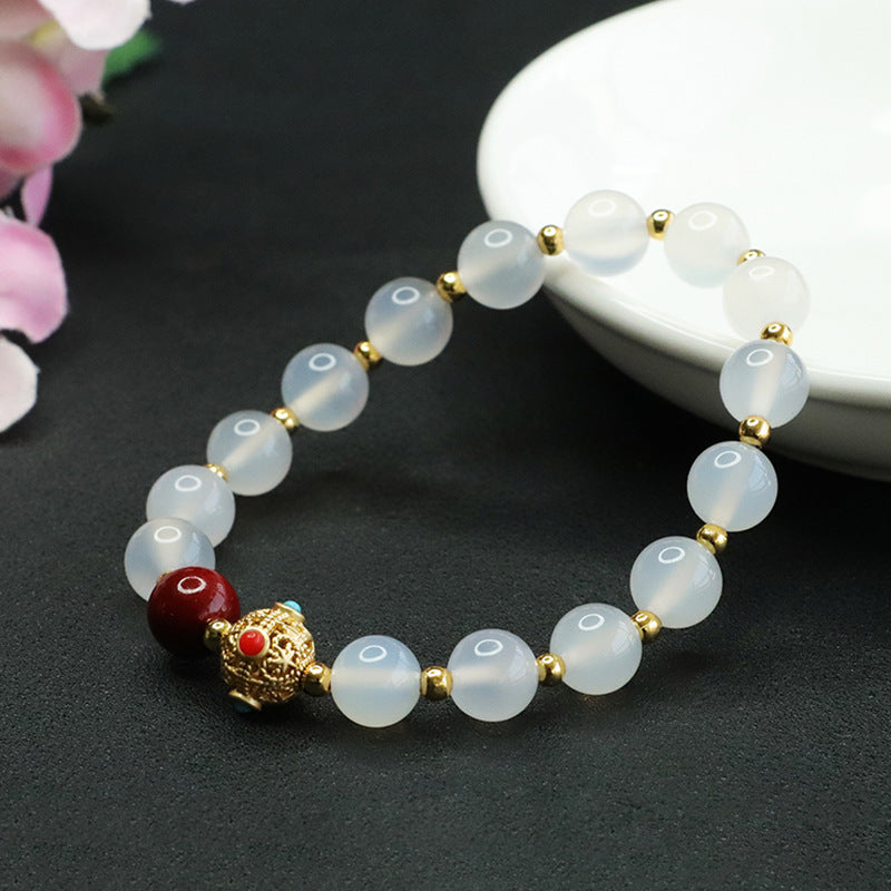 Purple Gold Sand Chalcedony and Cinnabar Sterling Silver Bracelet