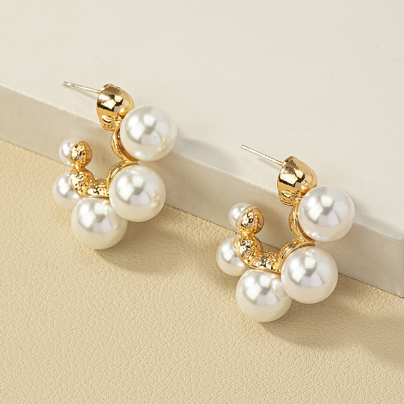 Pearl C-Shaped Earrings with Vienna Verve Collection - High-End Metal Earrings