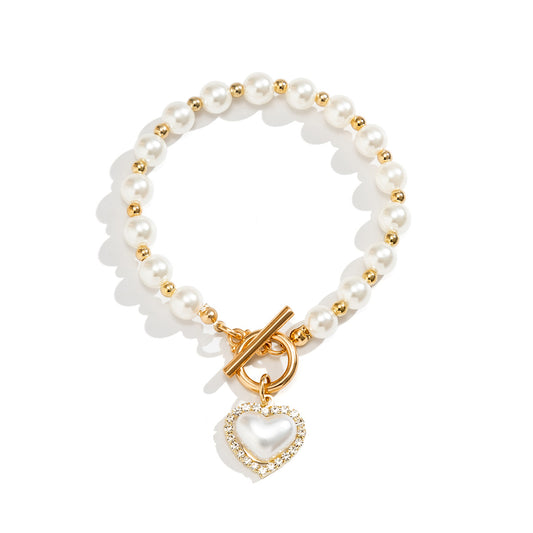 European Multi-portrait Imitation Pearl Bracelet Set with Cross Chain - Vienna Verve Collection