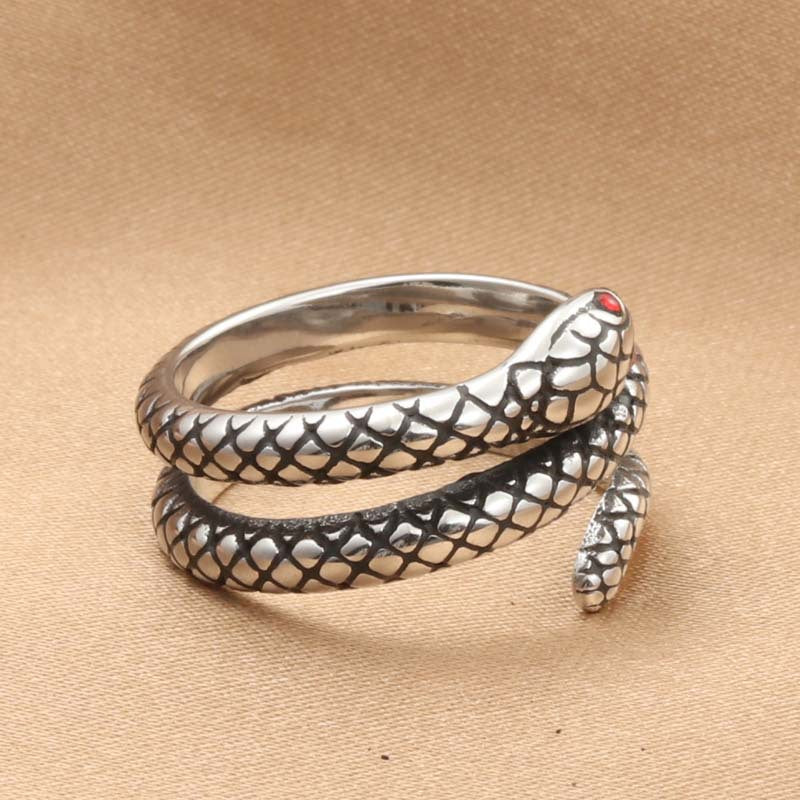 Retro Red Eye Snake Ring for Men - Titanium Steel Jewelry from Manufacturer