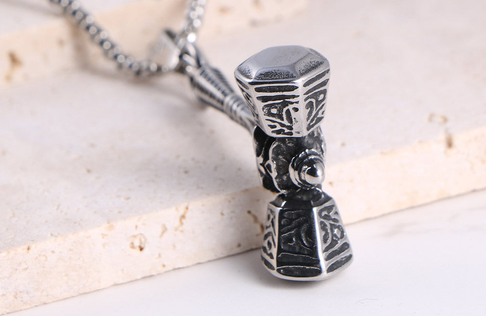 Thor War Drum Hammer Pendant - Retro Titanium Steel Necklace for Trendy Men