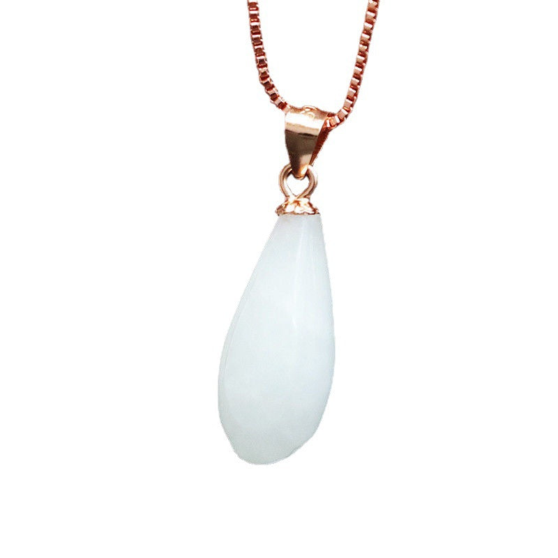 Elegant Hetian Jade Silver Magnolia Pendant Necklace