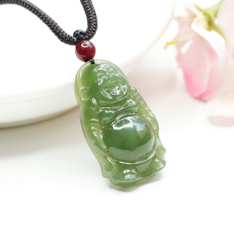 Standing Buddha Sterling Silver Pendant with Natural Hotan Jade