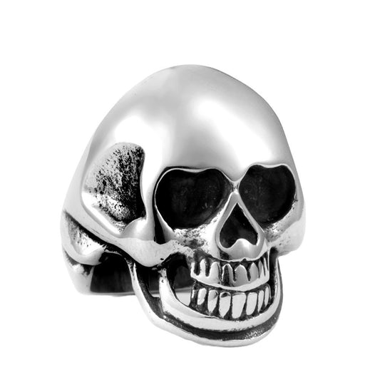 Punk-Inspired Titanium Steel Skull Ring for Men - Retro Cross-Border Jewelry