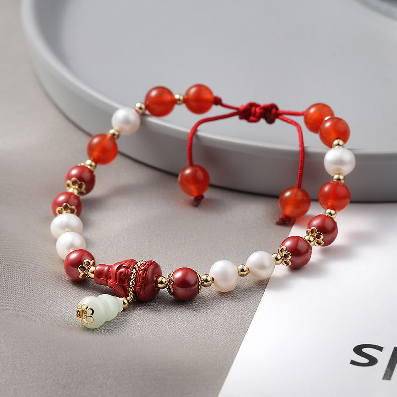 China-Chic Cinnabar and Freshwater Pearl Bracelet