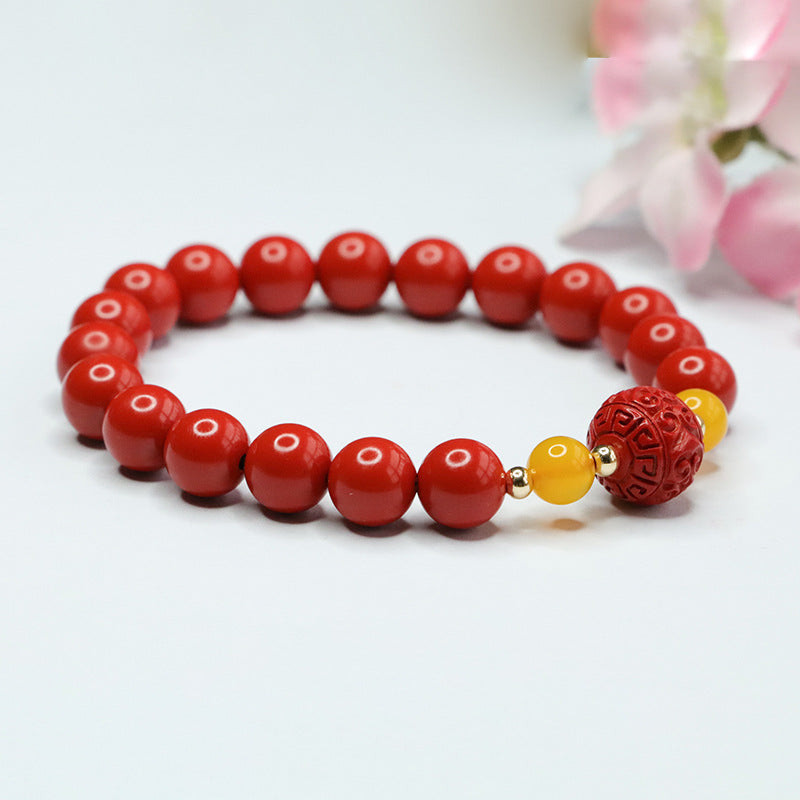 Red Sand Chalcedony Cinnabar Bracelet with Auspicious Cloudscape Pattern