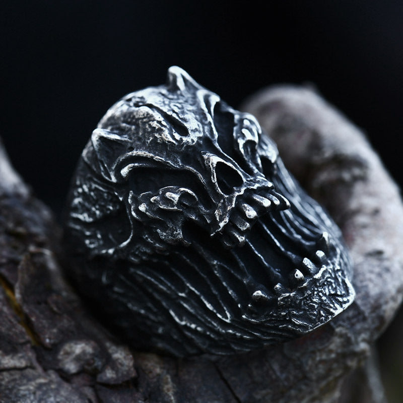 Wholesale Punk Style Skull Ring for Men - Domineering Titanium Steel Hip-Hop Fashion, Size 7-13