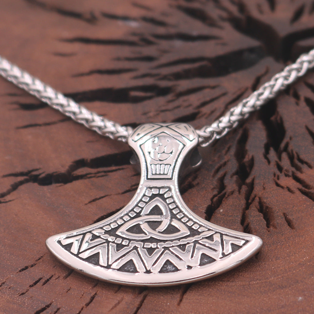 Viking Odin Axe Necklace with Triangular Knot Rune Pendant