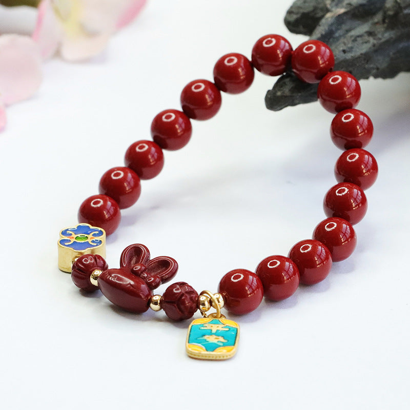 Auspicious Clouds Cinnabar Stone Rabbit Head Bracelet