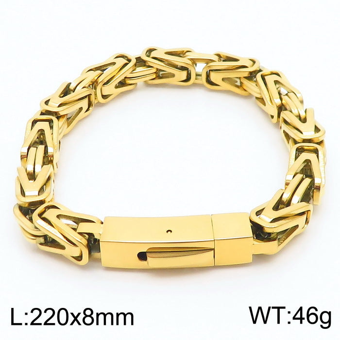 Stylish Hip-Hop Byzantine Bracelet for Men - Glossy 8mm V Type Titanium Steel Emperor Chain