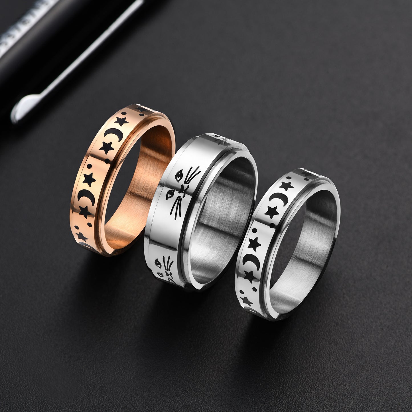 Adorable Japanese and Korean Animal-Themed Rotating Rings in Stainless Steel for Men - Engagement and Wedding Jewelry