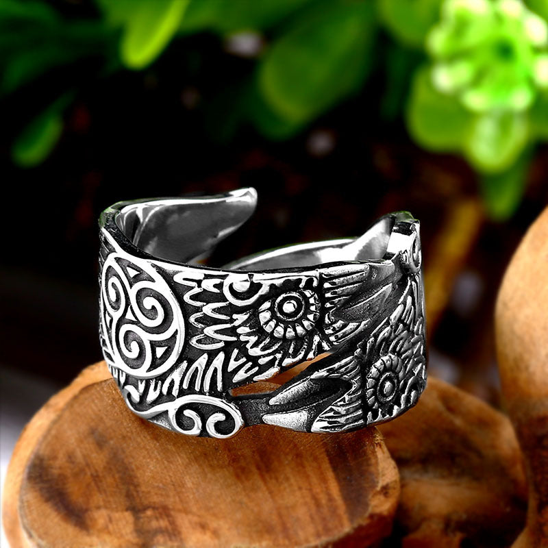 Viking Crow Symbol Stainless Steel Ring - Retro Nordic Mythology Design for Men