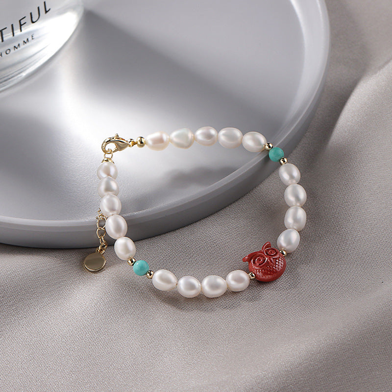 Fortune's Favor Cinnabar, Turquoise, and Freshwater Pearl Bracelet in Sterling Silver