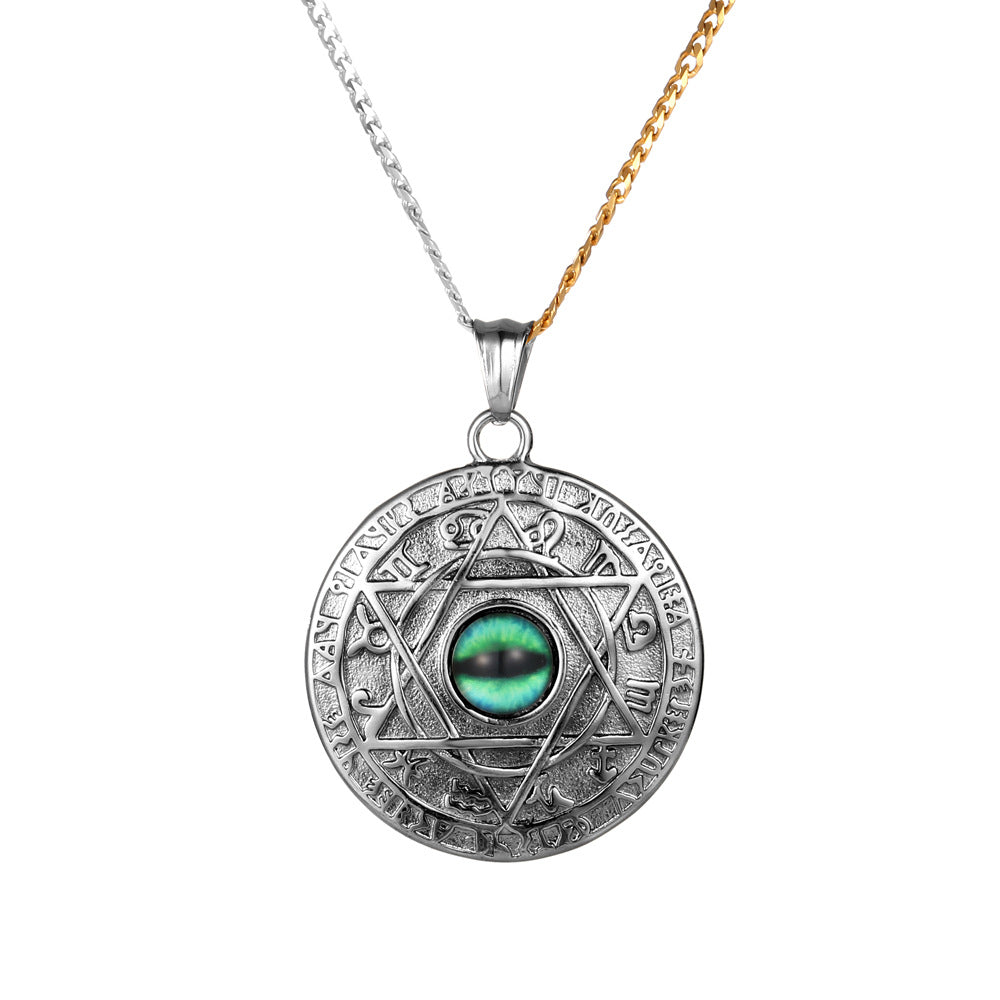 Titanium Steel Two-Tone Constellation Rune Necklace for Men - Personalized Retro Stone Pendant