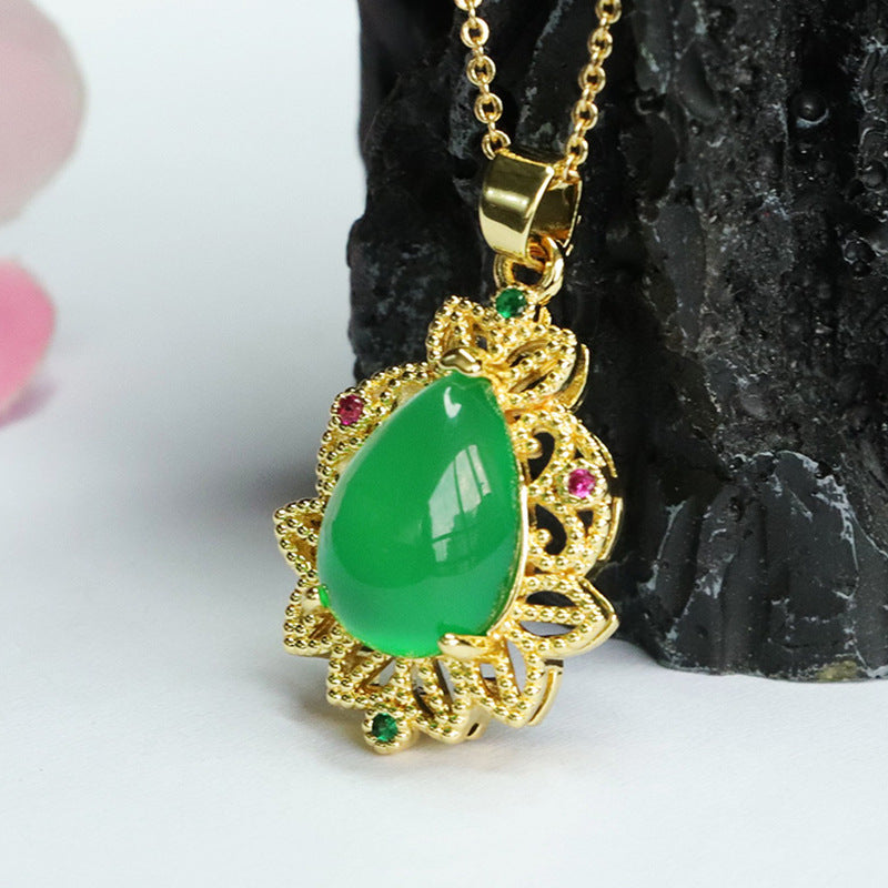 China-Chic Ice Emperor Green Chalcedony Sterling Silver Pendant