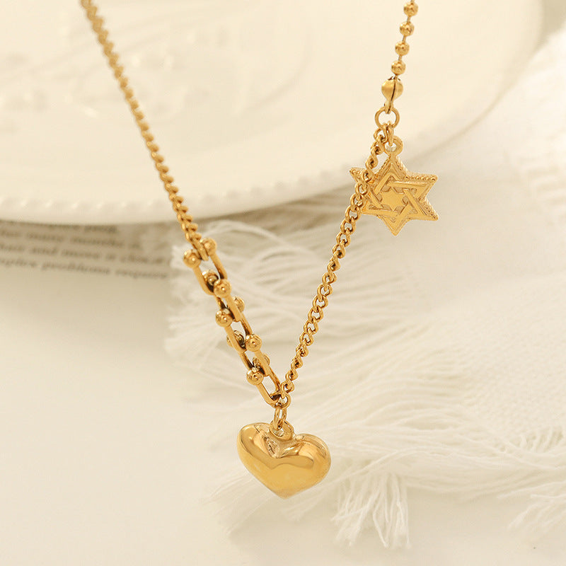 Five-pointed Star and Peach Heart Pendant Collar Necklace for Women