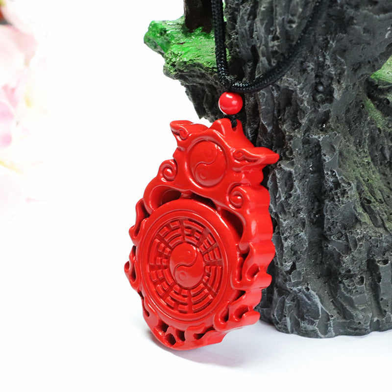 Flaming Red Sand Cinnabar Bagua Pendant