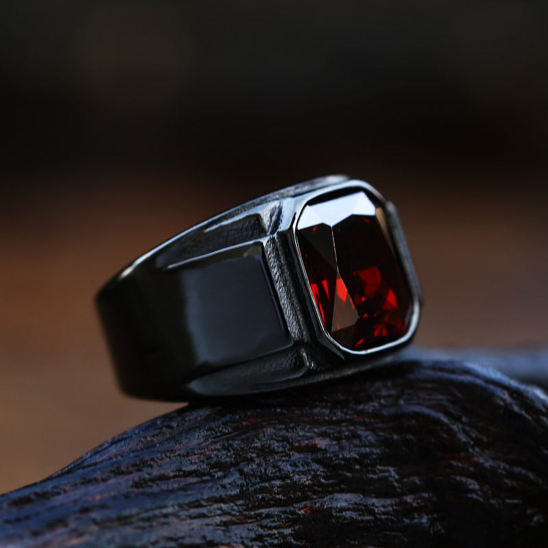 Luxury Retro Electroplated Titanium Steel Ring for Men - Unique Stone Design