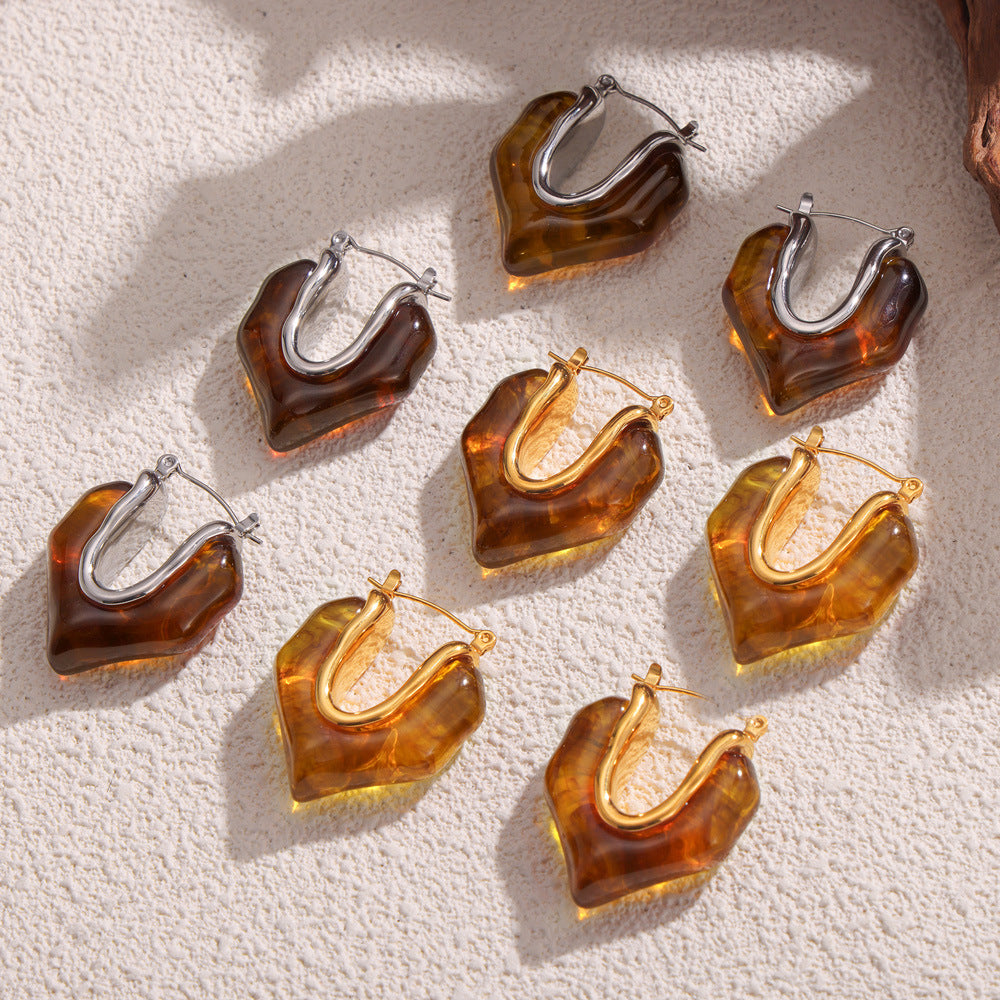 Golden Love Resin Earrings with Irregular Design