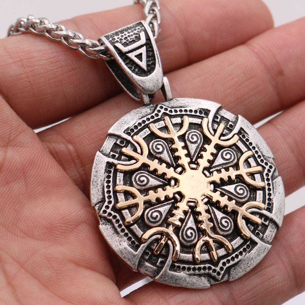 Viking Odin Logo Necklace with Snowflake Buckle - Men's Compass Pendant