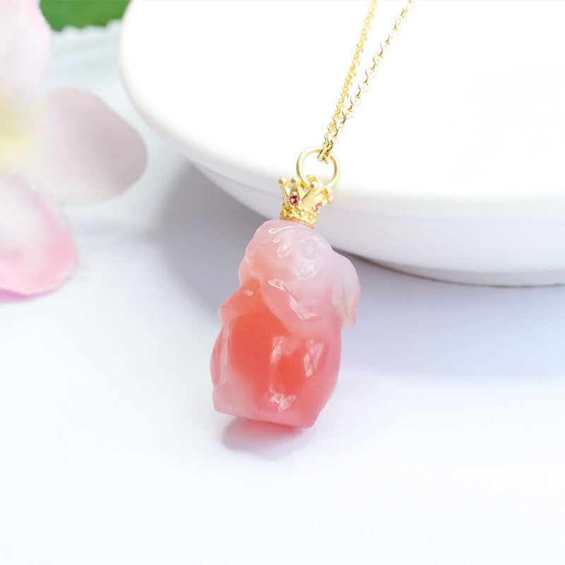 Agate Rabbit Crown Pendant Silver Necklace By Planderful Collection