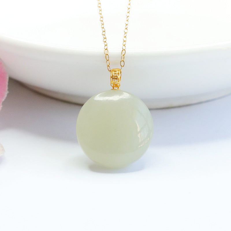 Natural Hotan Jade Pendant Round Jade Necklace Jewelry