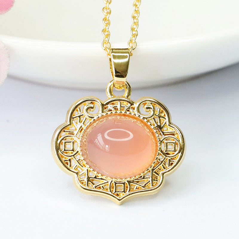 Golden Hollow Chalcedony Ruyi Oval Pendant