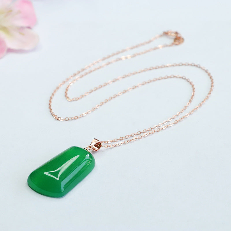 Green Chalcedony Sterling Silver Pendant Necklace