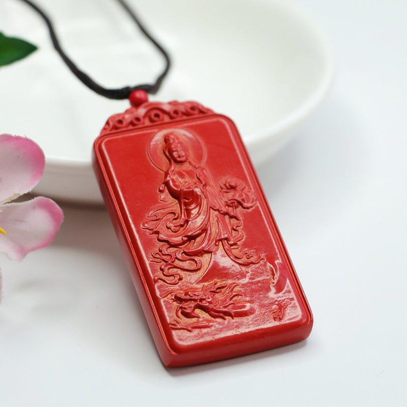 Guanyin Dragon Pendant with Cinnabar Stone Embellishment