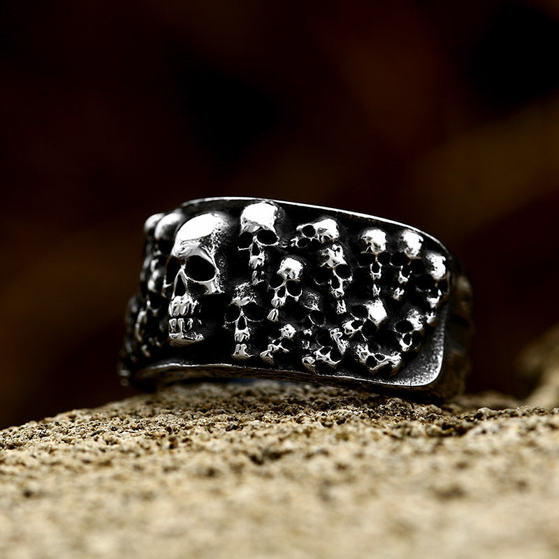 Titanium Steel Punk Skull Ring for Men - Retro Style, Wholesale Available