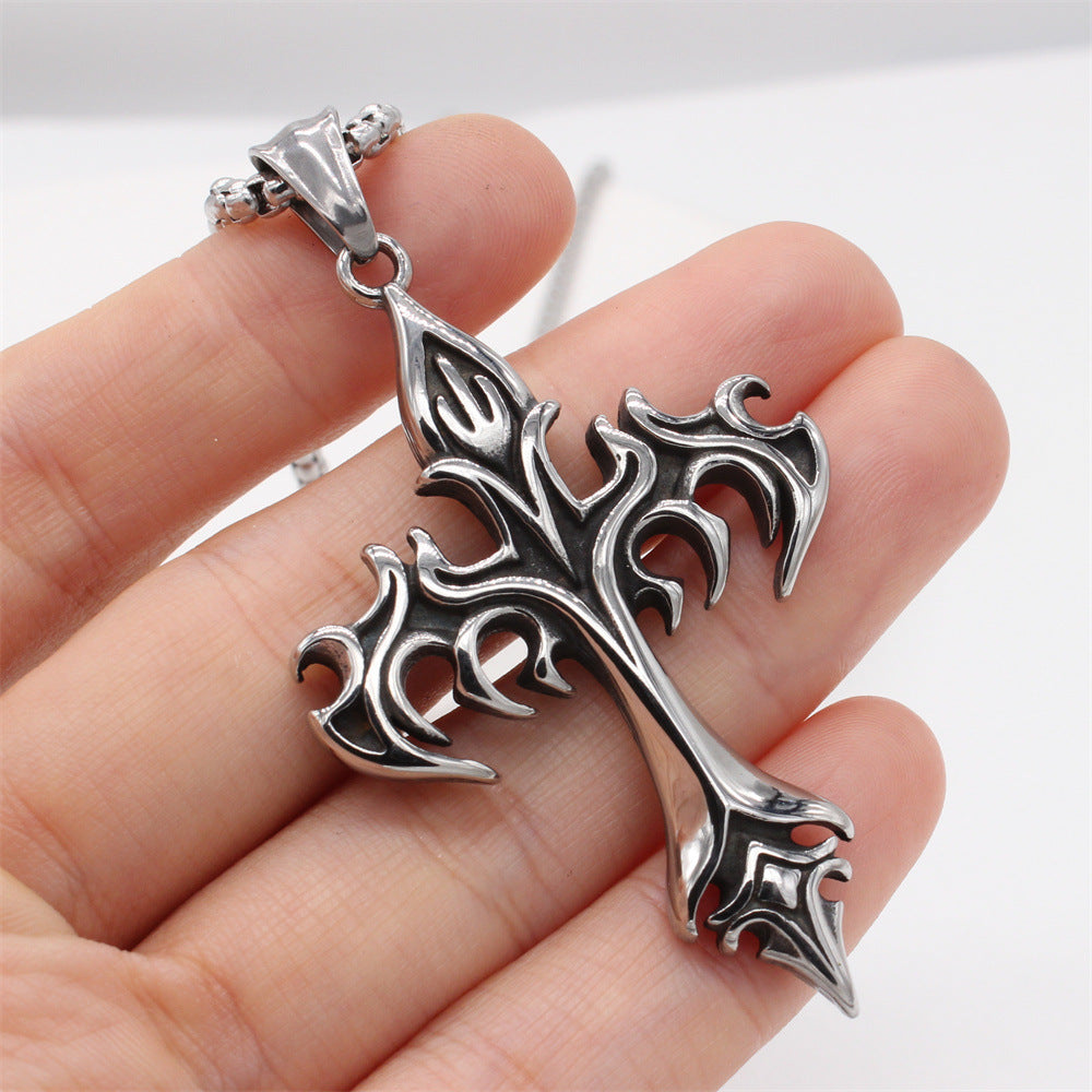 Vintage Gothic Bat Cross Sword Titanium Steel Pendant for Men