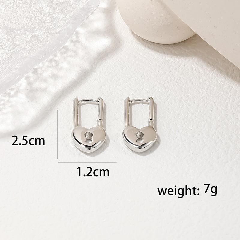 Metal Heart Pins and Lock Buckles Earrings - French Light Luxury Style