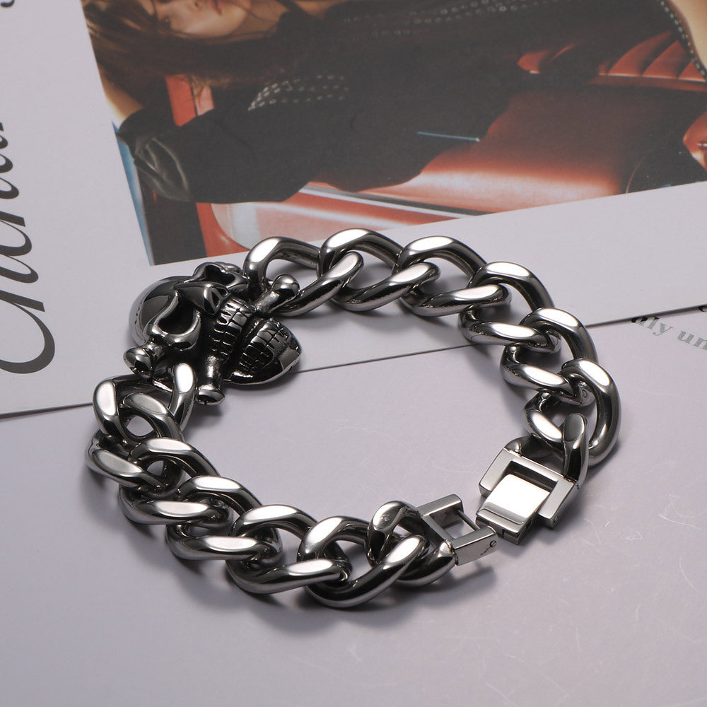 Titanium Steel Men's Skull Bracelet - Trendy Cuban Chain Punk Jewelry