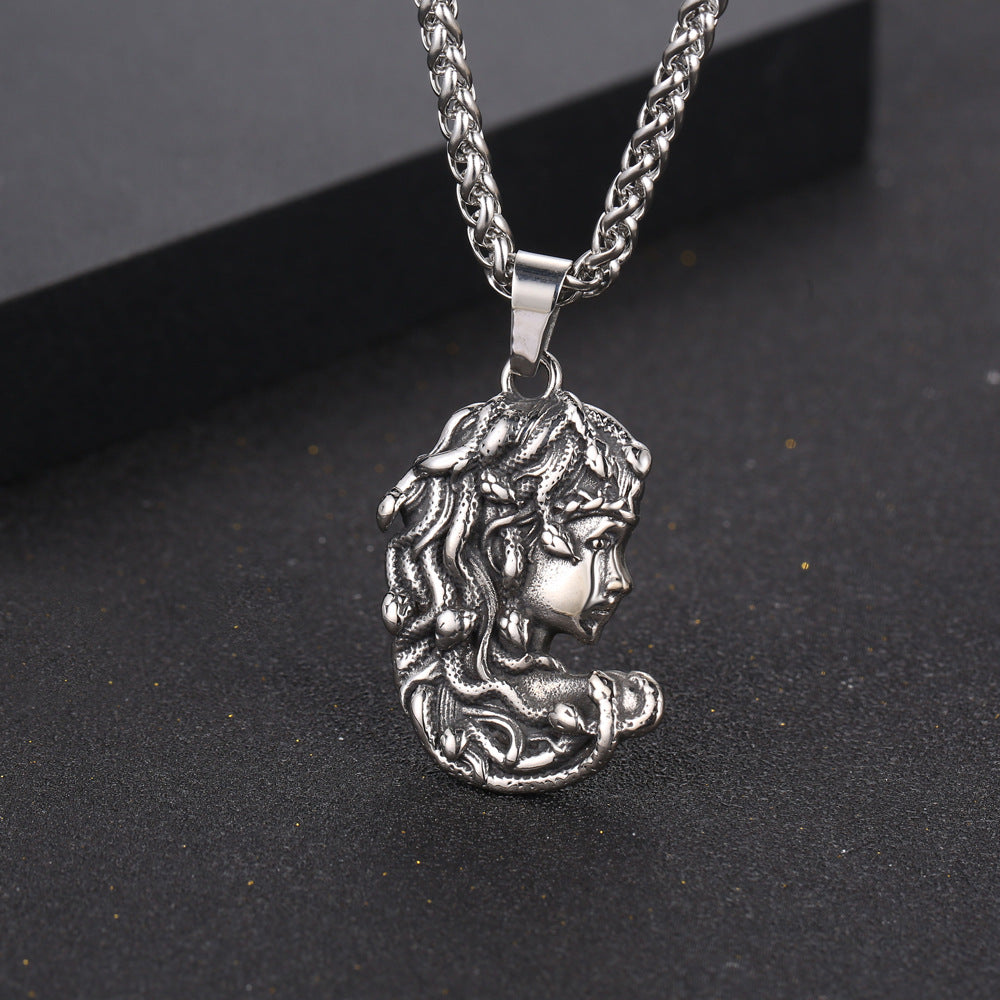 Retro Medusa Queen Pendant in Titanium Steel - Elegant Snake Design for Men and Women