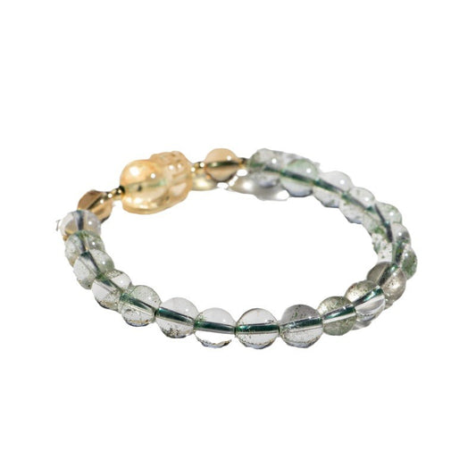 Natural Green Ghost Bead Bracelet with Yellow Crystal Pixiu