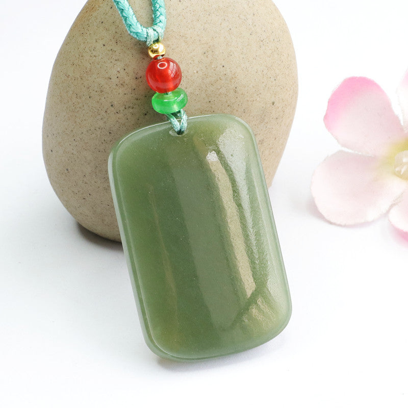 Natural Hetian Jade Necklace Pendant in Sterling Silver